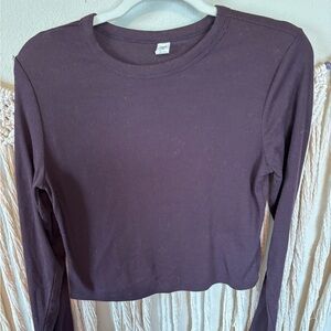 Old Navy Gray Fitted Crop Long Sleeve T-Shirt